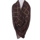 Square chestnut-brown crêpe voile scarf with sequins