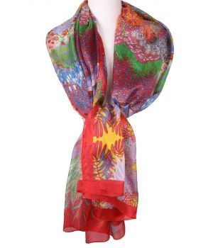Zijden sjaal/stola kleurrijke bloemenprint