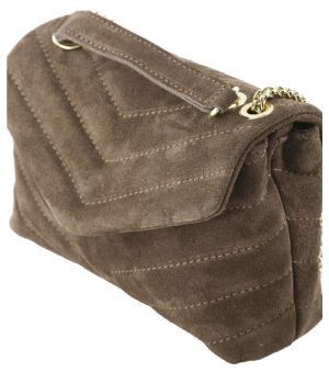 Suede tas in donker-taupe