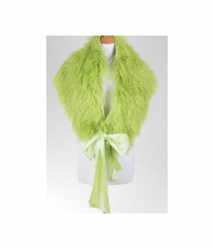 Lime sheepskin stole with satin bow