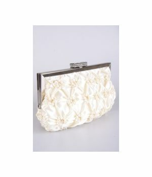 Ivory satin clutch bag with smock effect