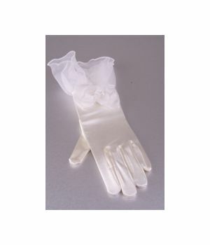 Ivory bridal wrist gloves with gathered ruffle