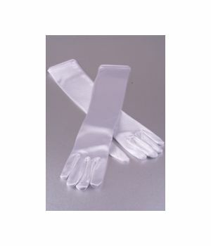 White satin stretch evening gloves