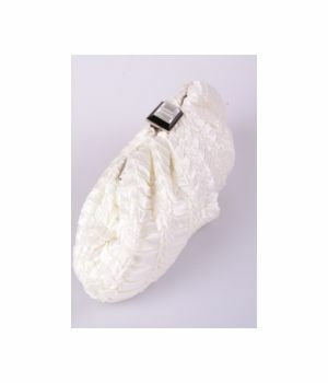 Ivory pleated satin evening bag with cristal buckle