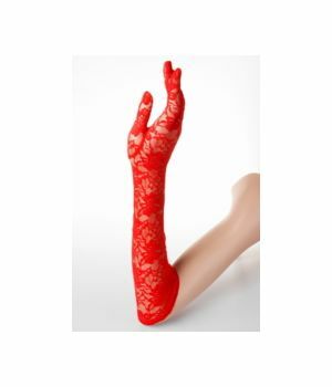 Red  stretch lace evening gloves