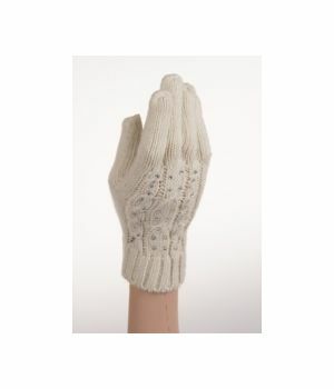 Ecru knitted gloves with rhinestones