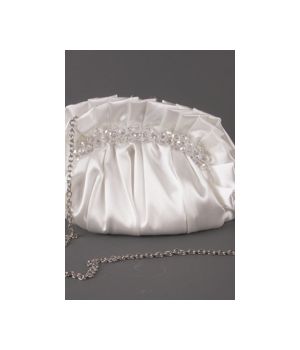 Pearly white satin pouch with faceted beads