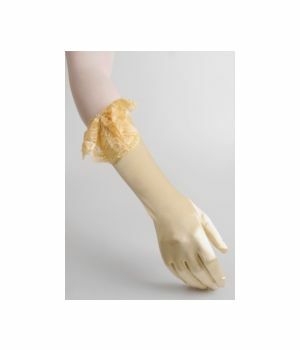 Yellow gold stretch satin party gloves with lace and bow