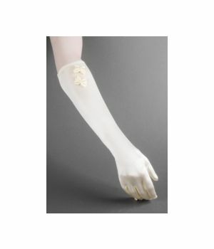 Ivory stretch evening gloves with bows