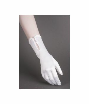 White satin stretch party glove with covered buttons, - one size