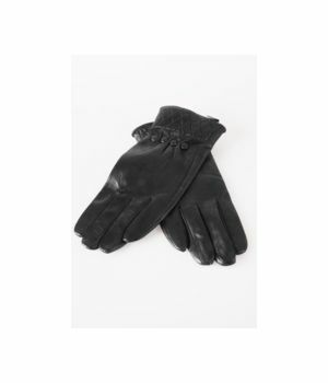 Black calf leather gloves with upholstered buttons