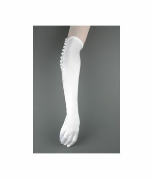 White satin stretch party glove with covered buttons
