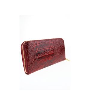 Red boFF zip around wallet with croco structure and goldtone detailing