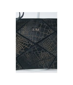 Black leather crocodile print tablet bag