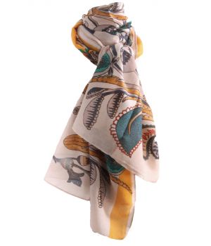 Sjaal met bloemenprint en streep in okergeel