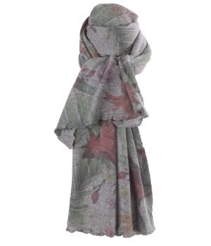 Grijze kasjmiermix sjaal met tropische bloemenprint