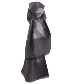 Zachte wol-blend sjaal in grijs met grafische print