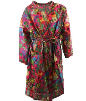 Hardroze katoenen kimono met Frida Kahlo print