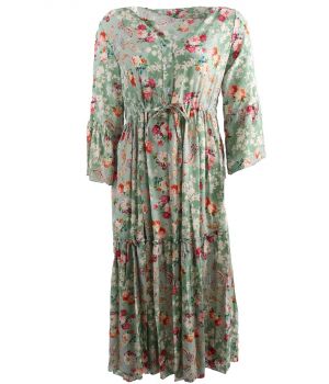 Jadegroene jurk met bloemen- en paisley print