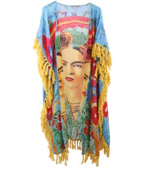 Lange katoenen kimono met Frida Kahlo afbeelding