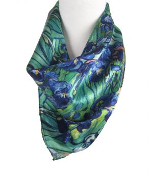 Vierkant zijden sjaaltje met afbeelding van "Irissen'' Van Gogh