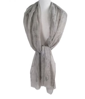 Lichtgrijze wollen mousseline sjaal met zilveren vlokken 