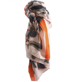 Sjaal met bloemenprint en streep in oranje