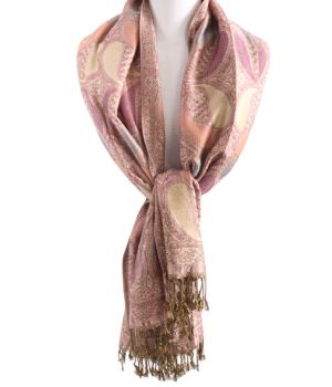 Oudroze pashmina sjaal met geweven paisley patroon