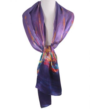 Zijden lila sjaal met aquarel print 