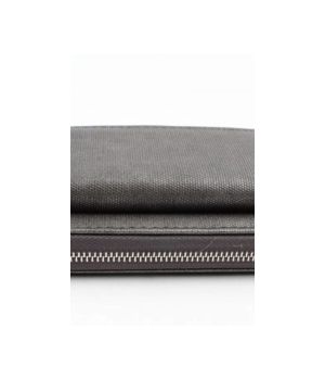 Gray glossy zip-around wallet with front pocket
