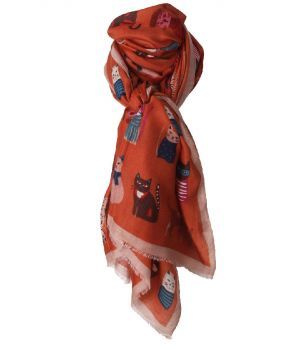 Roest-oranje sjaal met katten print