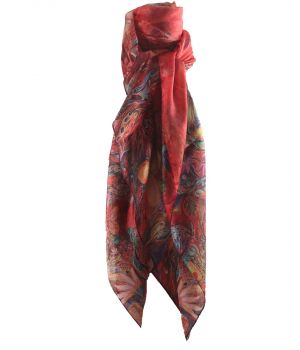 Rode zijde sjaal/stola met vlinder -en bloemenprint