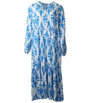 Maxi-jurk met een Franse lelie motief in blauw