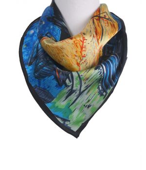 Vierkant zijden sjaaltje met afbeelding ''Caféterras bij nacht'' van Gogh