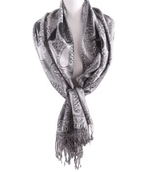 Zwart-wit pashmina sjaal met geweven paisley patroon