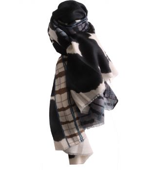 Sjaal met ruit- en stippenprint in zwart
